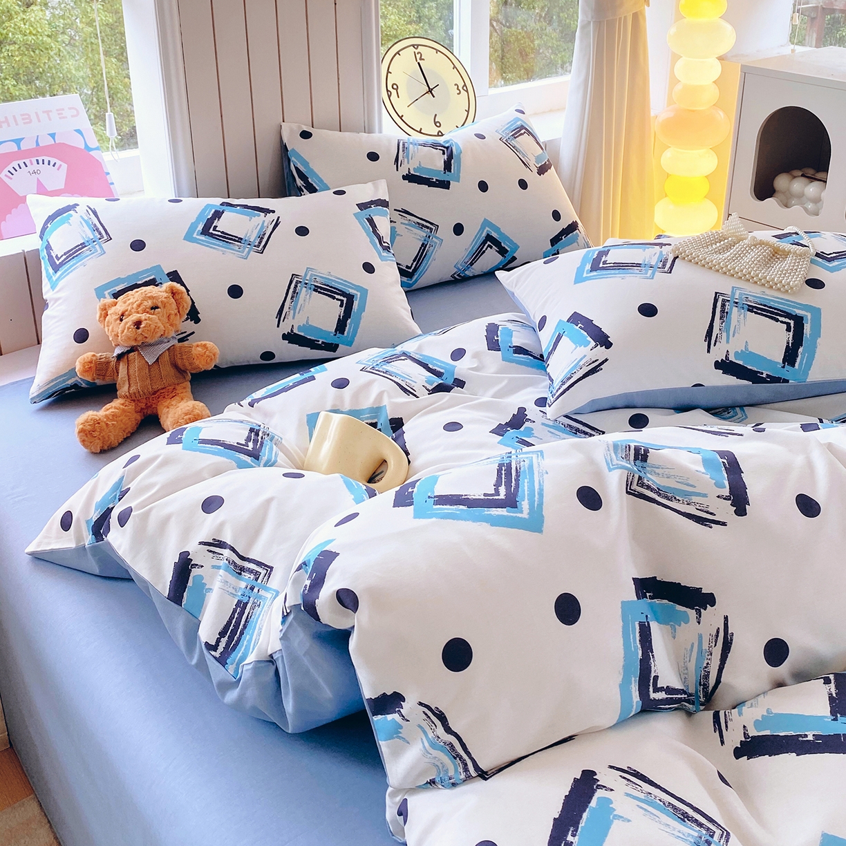 91家纺网 家纺一手货源 找家纺 小懒猪 2026新款全棉印花北欧风系列四件套 清棱