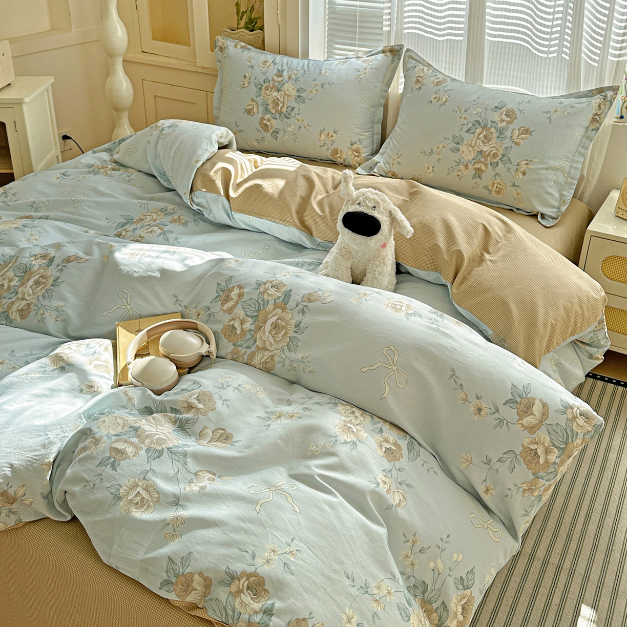 91家纺网 家纺一手货源 找家纺 春雨家居 2026新款全棉印花ins减龄可爱小清新单被套 贝尔兰-兰