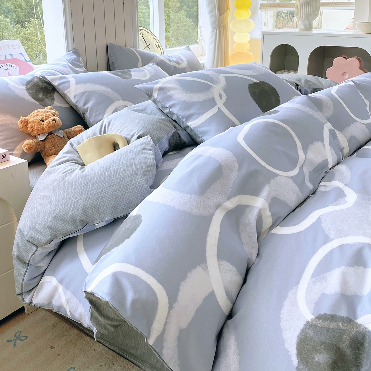 91家纺网 家纺一手货源 找家纺 小懒猪 2026新款全棉印花北欧风系列四件套 素环影