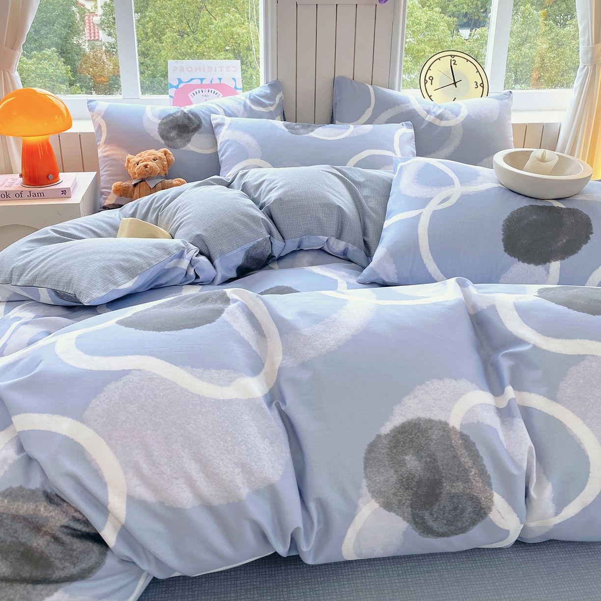 91家纺网 家纺一手货源 找家纺 小懒猪 2026新款全棉印花北欧风系列四件套 素环影