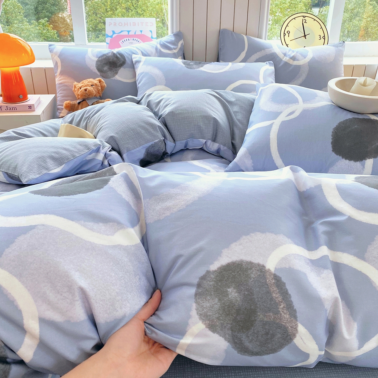 91家纺网 家纺一手货源 找家纺 小懒猪 2026新款全棉印花北欧风系列四件套 素环影