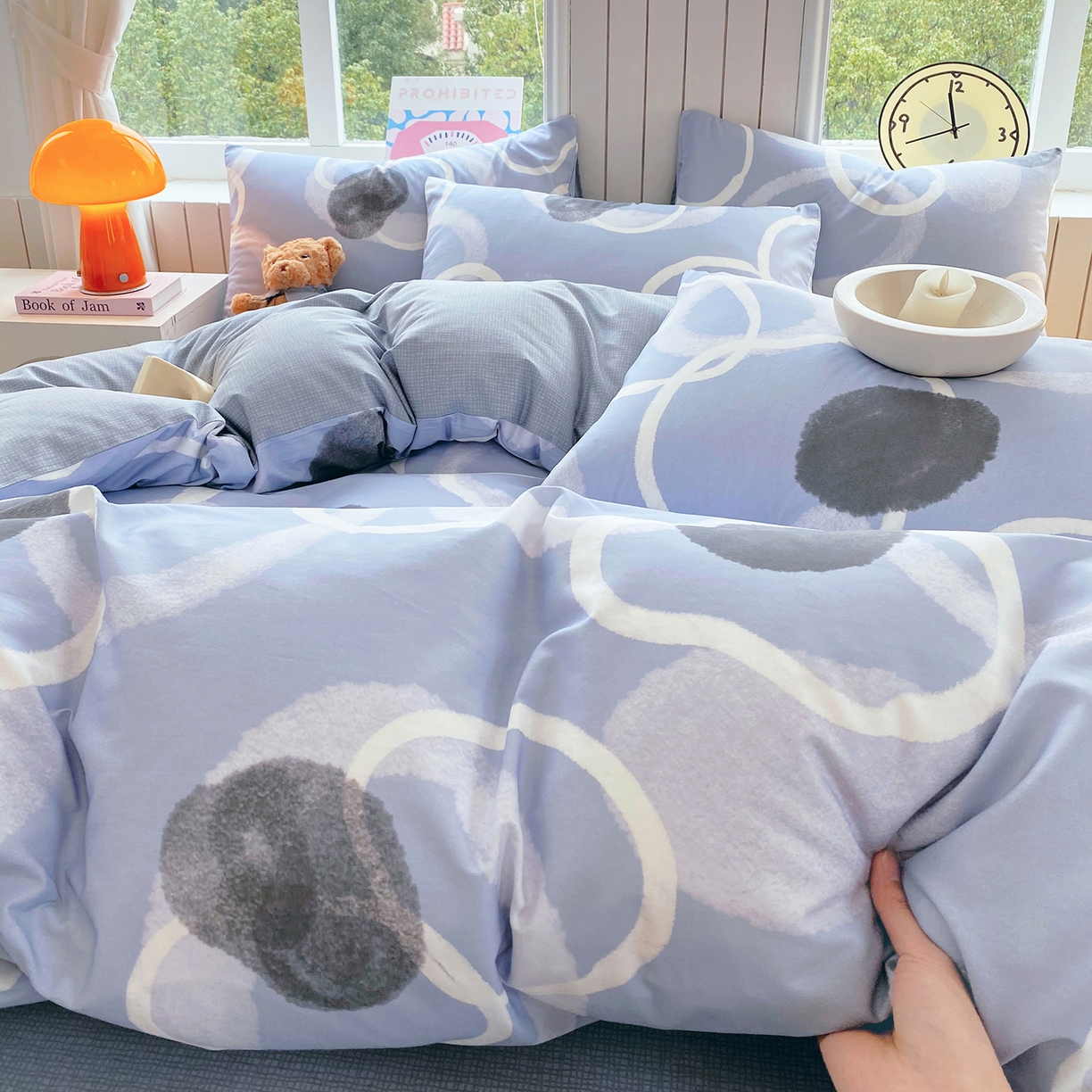 91家纺网 家纺一手货源 找家纺 小懒猪 2026新款全棉印花北欧风系列四件套 素环影