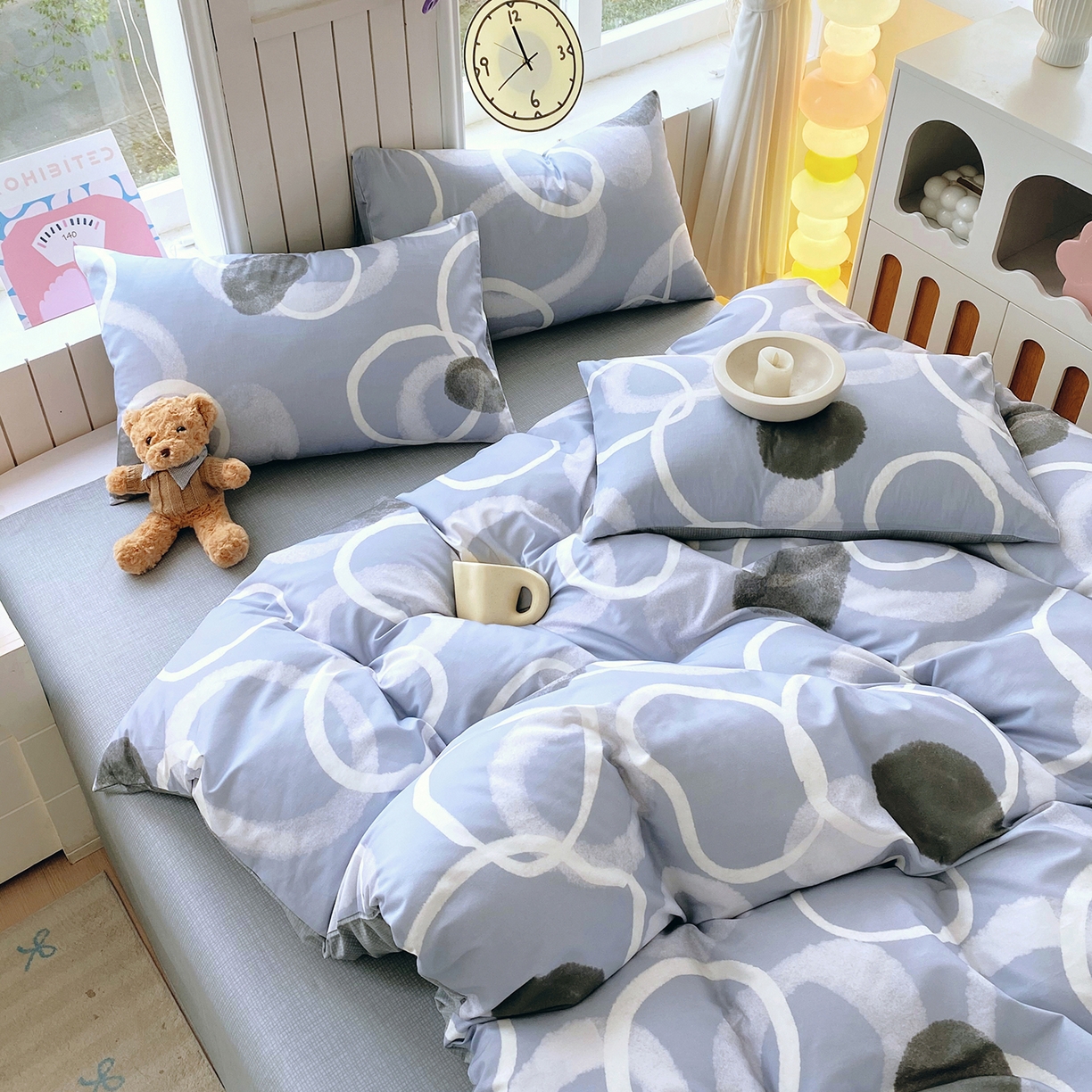 91家纺网 家纺一手货源 找家纺 小懒猪 2026新款全棉印花北欧风系列四件套 素环影