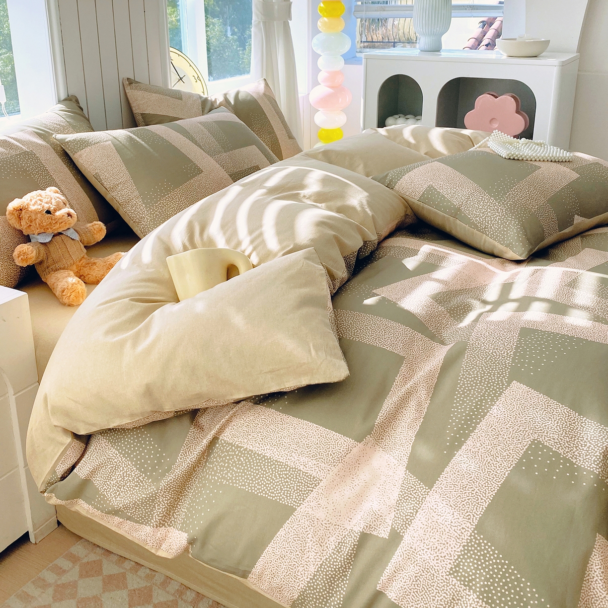 91家纺网 家纺一手货源 找家纺 小懒猪 2026新款全棉印花北欧风系列四件套 素律