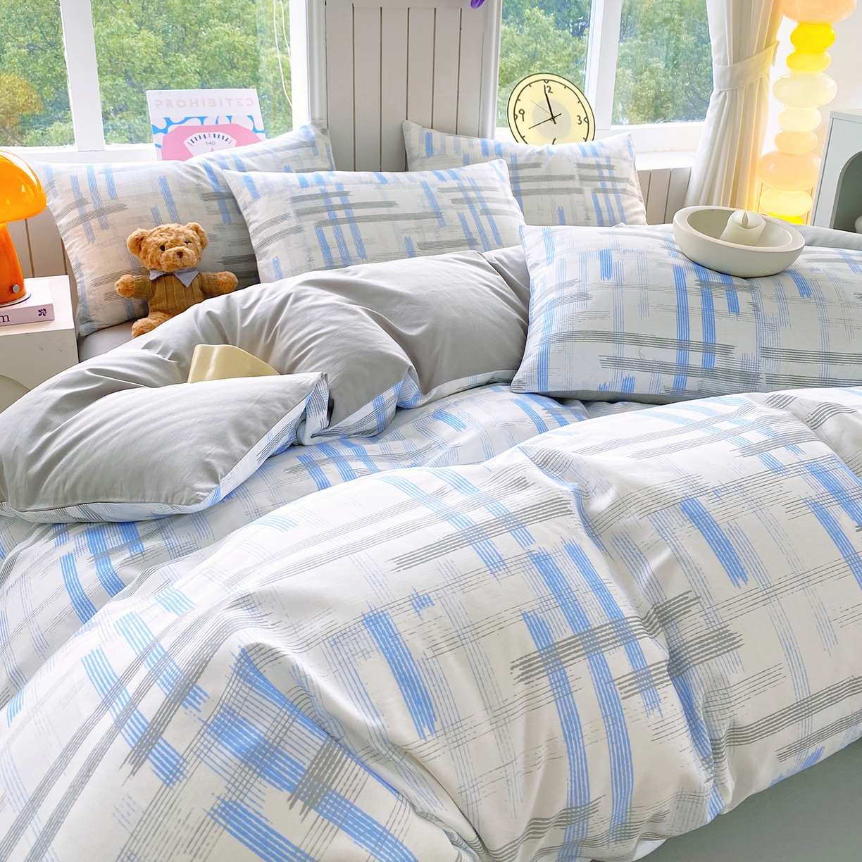 91家纺网 家纺一手货源 找家纺 小懒猪 2026新款全棉印花北欧风系列四件套 线影轻痕