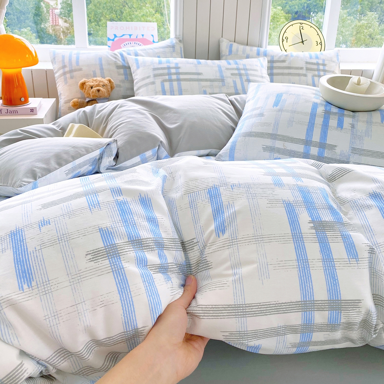 91家纺网 家纺一手货源 找家纺 小懒猪 2026新款全棉印花北欧风系列四件套 线影轻痕