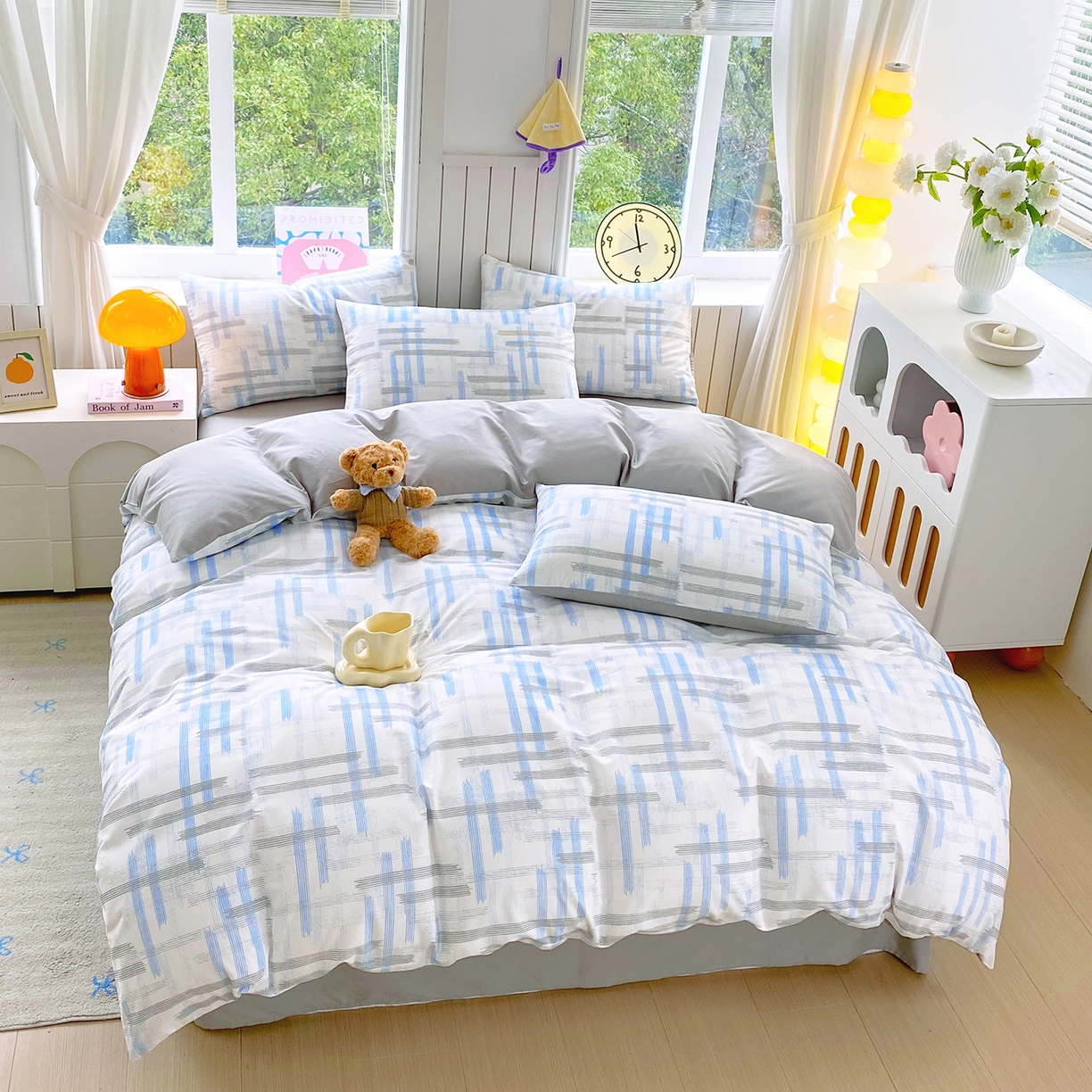 91家纺网 家纺一手货源 找家纺 小懒猪 2026新款全棉印花北欧风系列四件套 线影轻痕