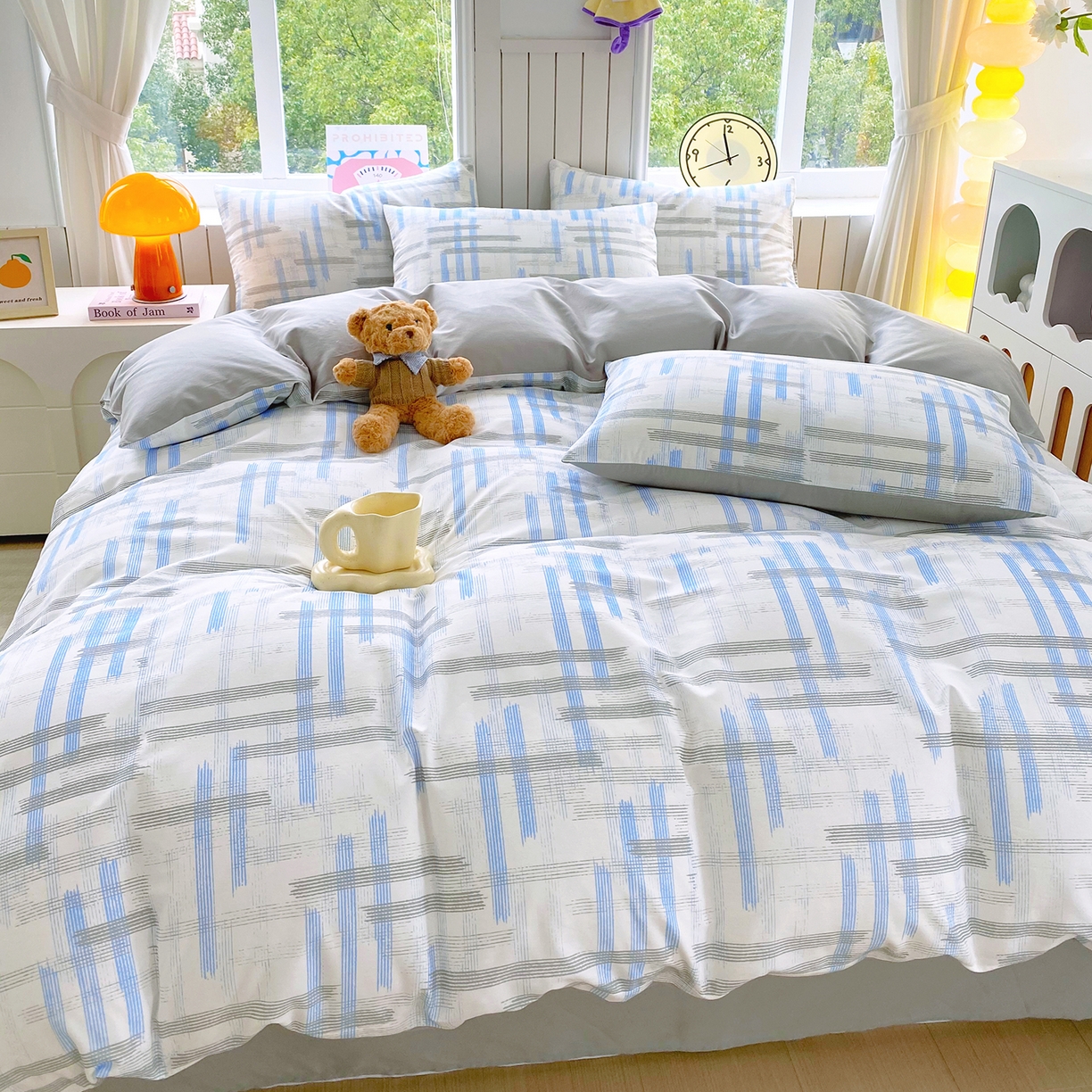 91家纺网 家纺一手货源 找家纺 小懒猪 2026新款全棉印花北欧风系列四件套 线影轻痕