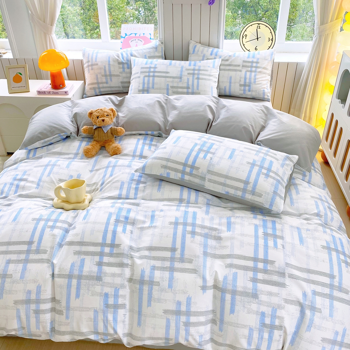 91家纺网 家纺一手货源 找家纺 小懒猪 2026新款全棉印花北欧风系列四件套 线影轻痕