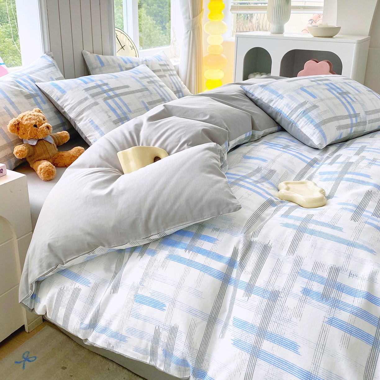 91家纺网 家纺一手货源 找家纺 小懒猪 2026新款全棉印花北欧风系列四件套 线影轻痕