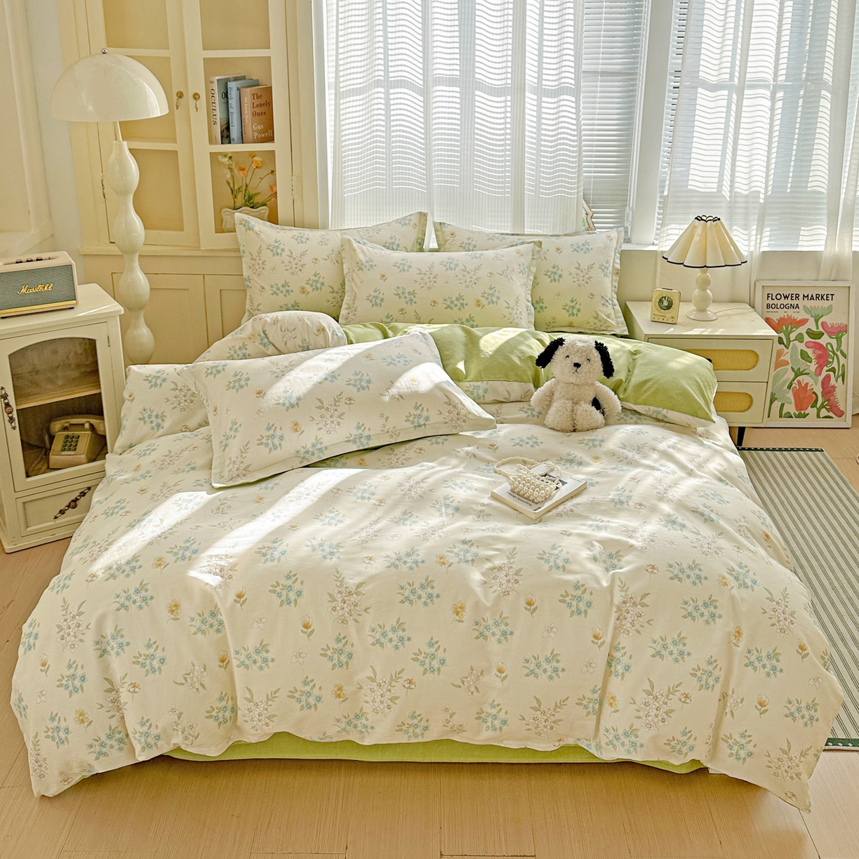 91家纺网 家纺一手货源 找家纺 春雨家居 2026新款全棉印花ins减龄可爱小清新单被套 春漫庭