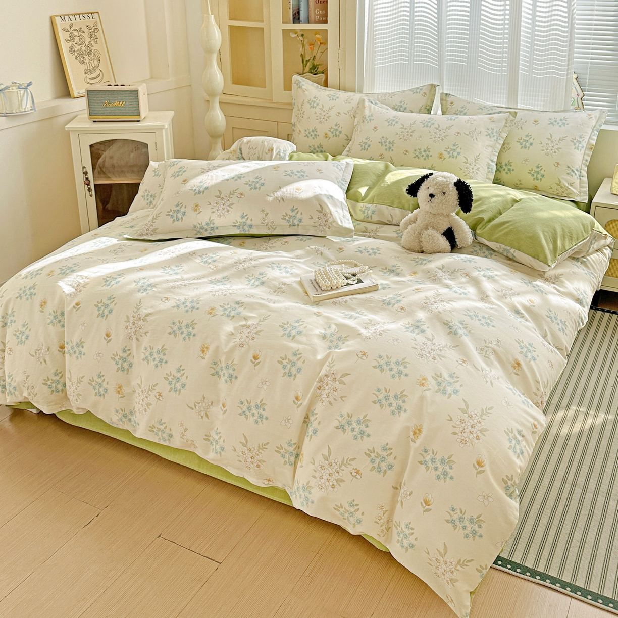 91家纺网 家纺一手货源 找家纺 春雨家居 2026新款全棉印花ins减龄可爱小清新单被套 春漫庭