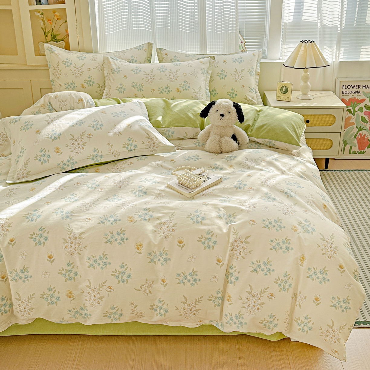 91家纺网 家纺一手货源 找家纺 春雨家居 2026新款全棉印花ins减龄可爱小清新单被套 春漫庭