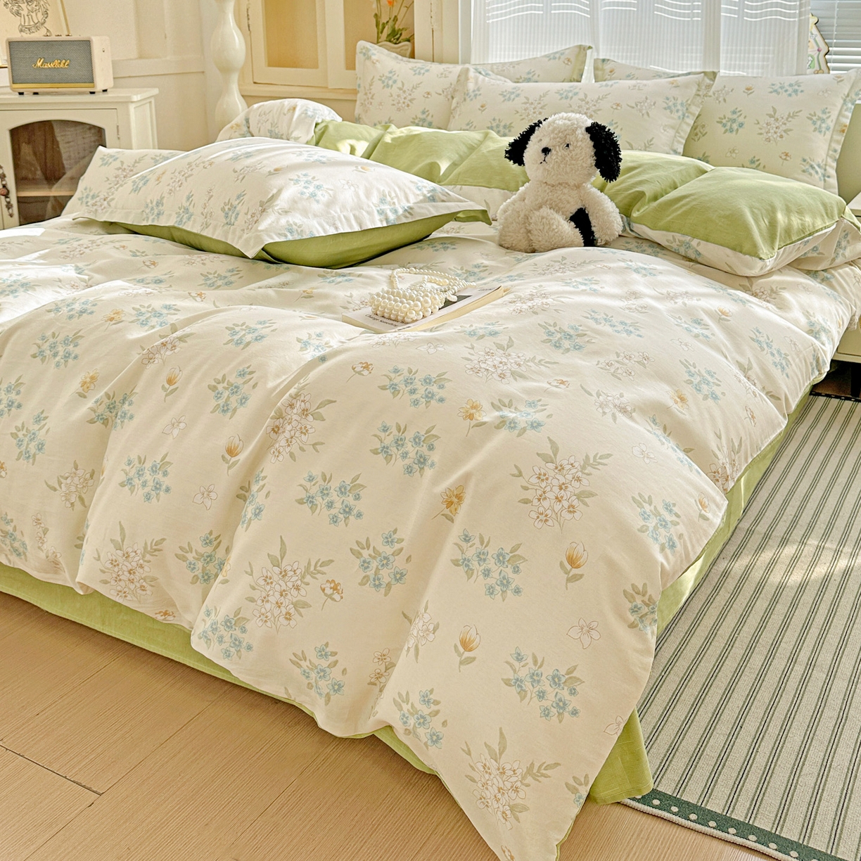 91家纺网 家纺一手货源 找家纺 春雨家居 2026新款全棉印花ins减龄可爱小清新单被套 春漫庭