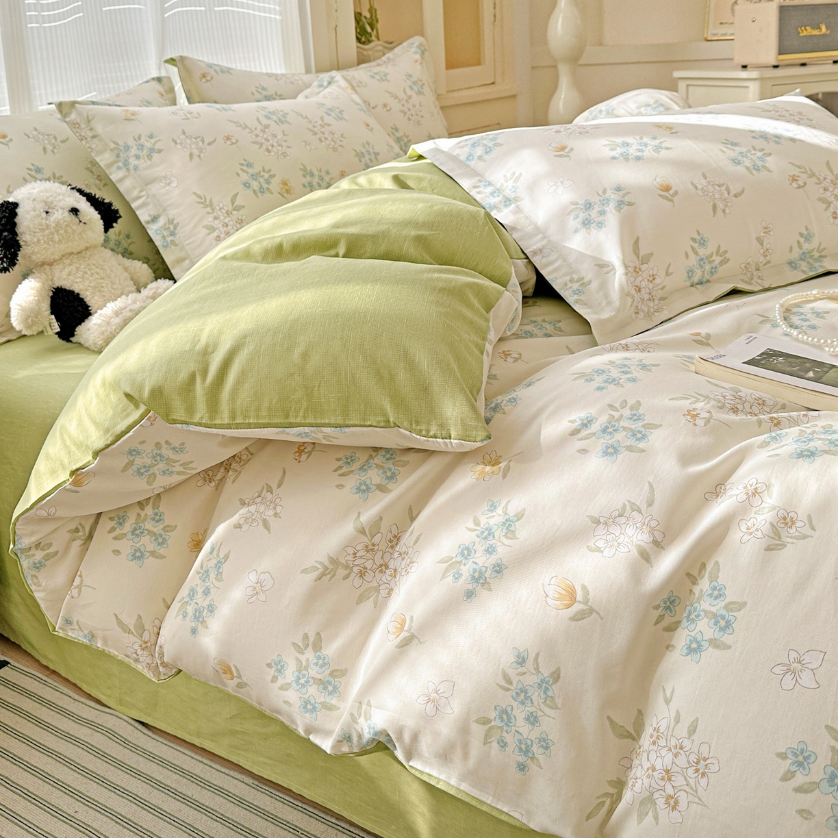 91家纺网 家纺一手货源 找家纺 春雨家居 2026新款全棉印花ins减龄可爱小清新单被套 春漫庭