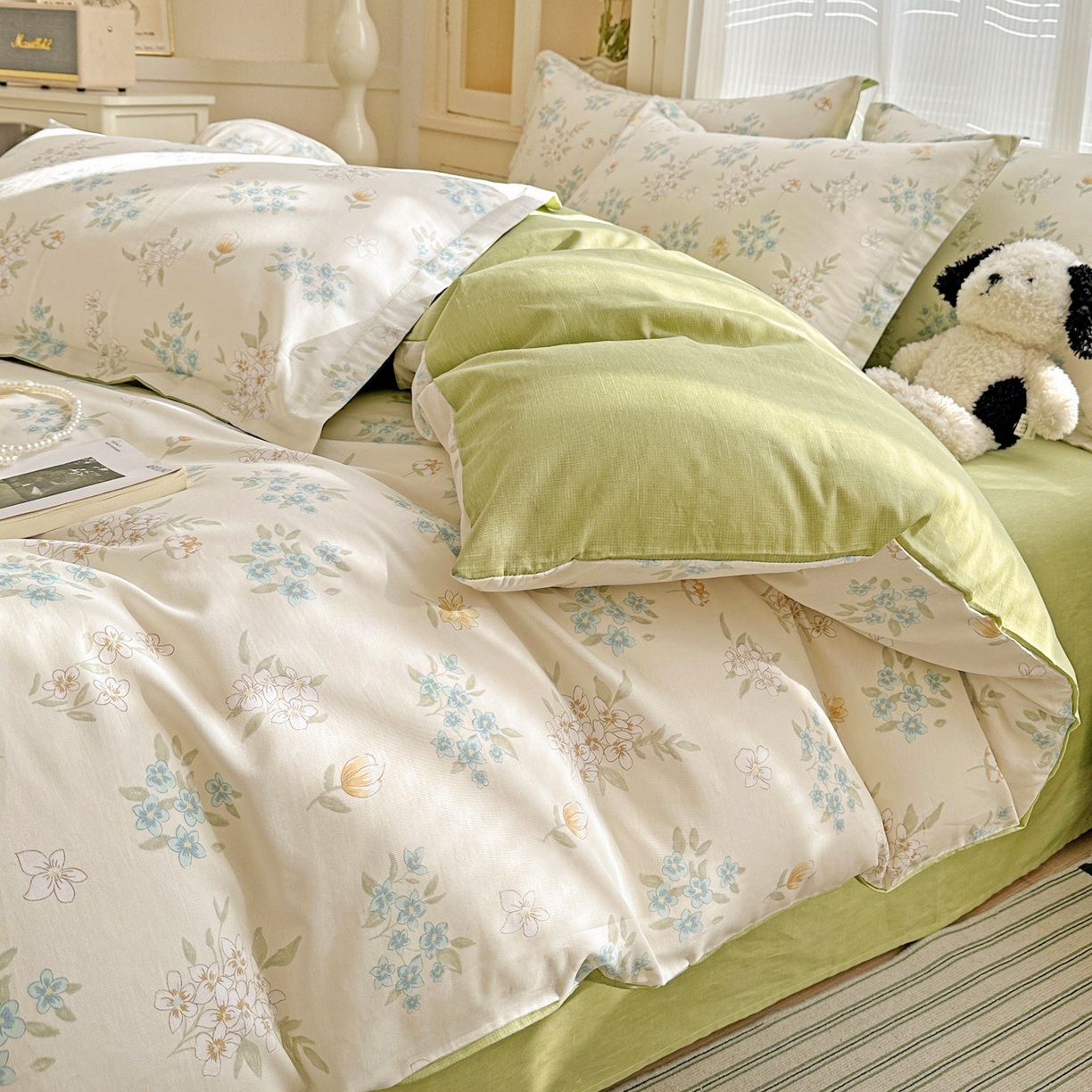 91家纺网 家纺一手货源 找家纺 春雨家居 2026新款全棉印花ins减龄可爱小清新单被套 春漫庭