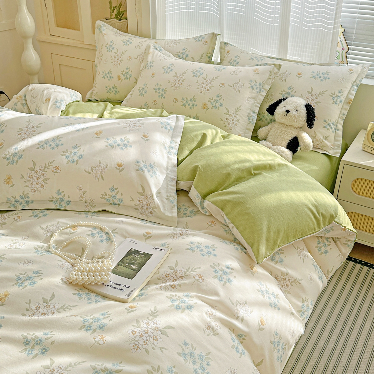 91家纺网 家纺一手货源 找家纺 春雨家居 2026新款全棉印花ins减龄可爱小清新单被套 春漫庭