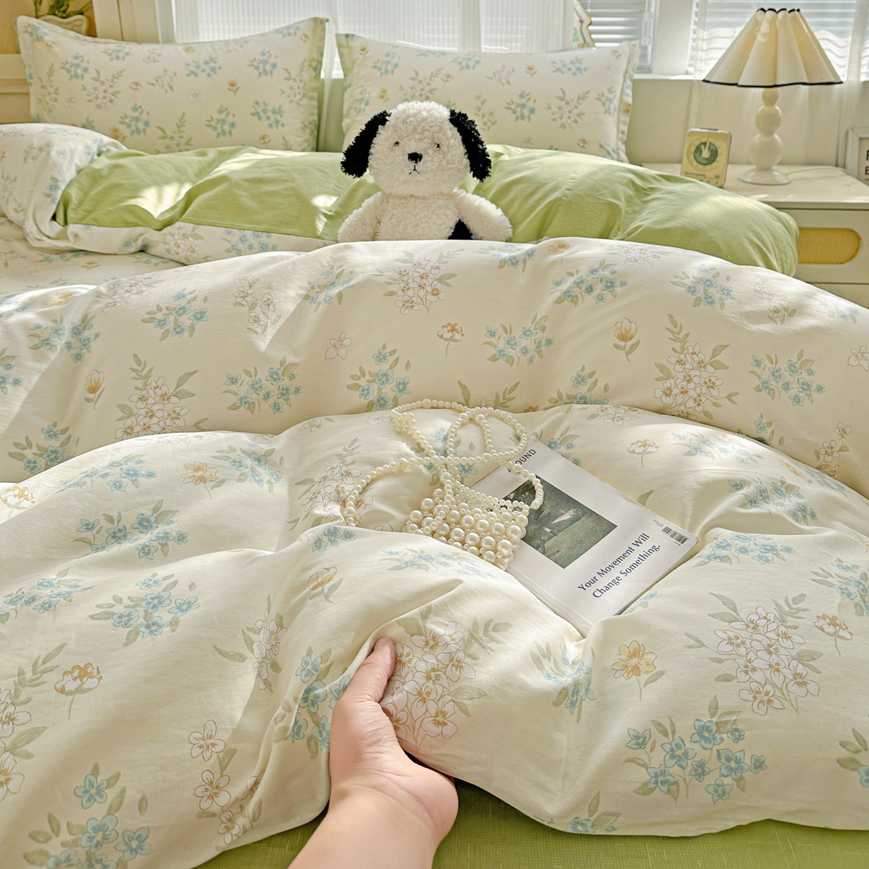 91家纺网 家纺一手货源 找家纺 春雨家居 2026新款全棉印花ins减龄可爱小清新单被套 春漫庭