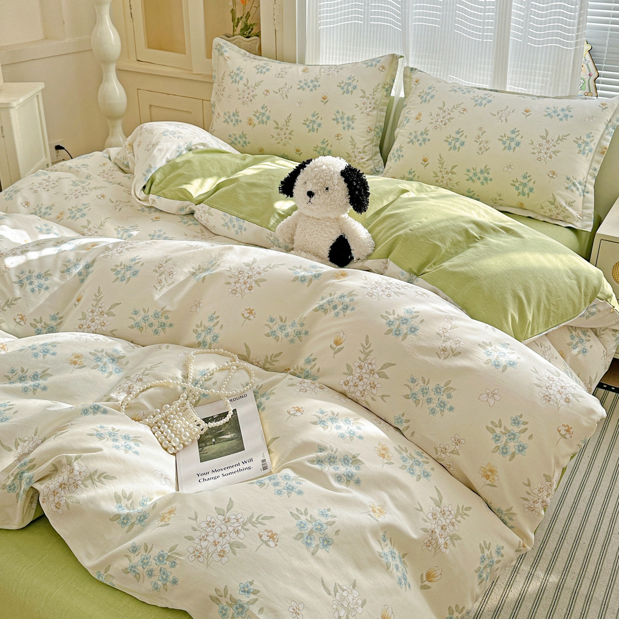 91家纺网 家纺一手货源 找家纺 春雨家居 2026新款全棉印花ins减龄可爱小清新单被套 春漫庭