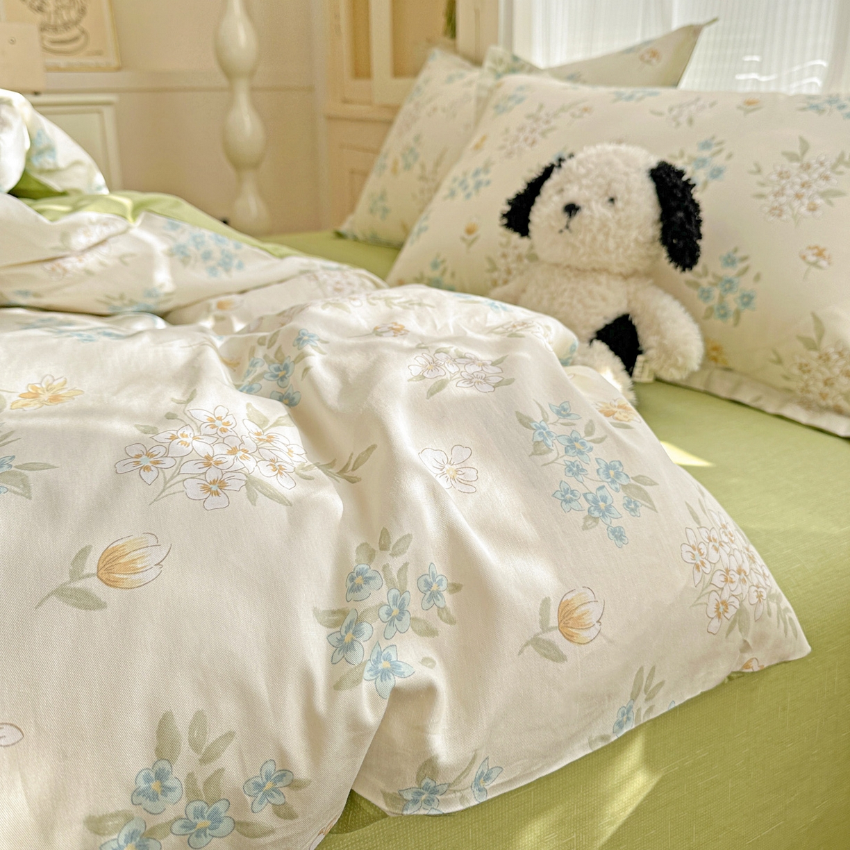 91家纺网 家纺一手货源 找家纺 春雨家居 2026新款全棉印花ins减龄可爱小清新单被套 春漫庭