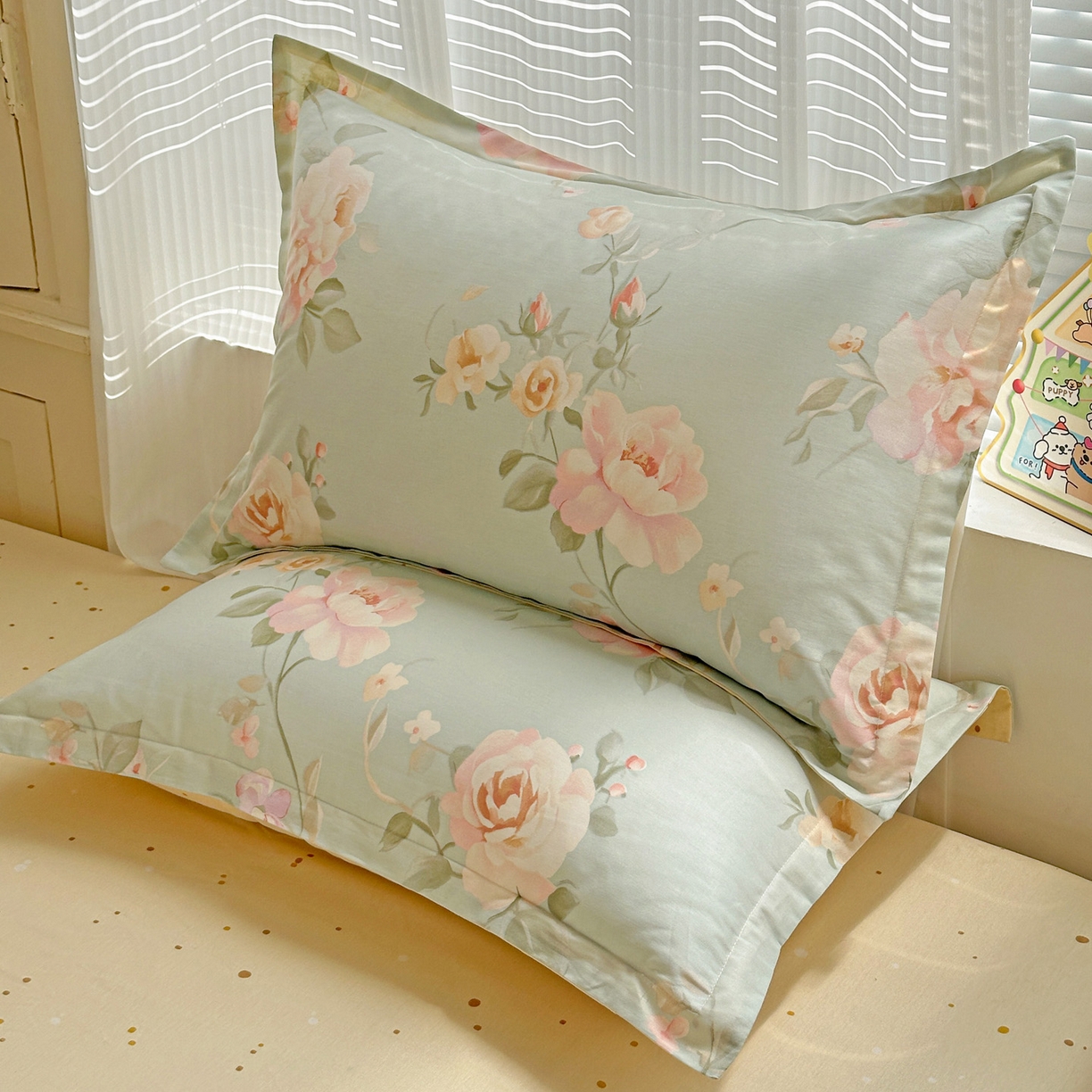 91家纺网 家纺一手货源 找家纺 春雨家居 2026新款全棉印花ins减龄可爱小清新单枕套 夏日花莳