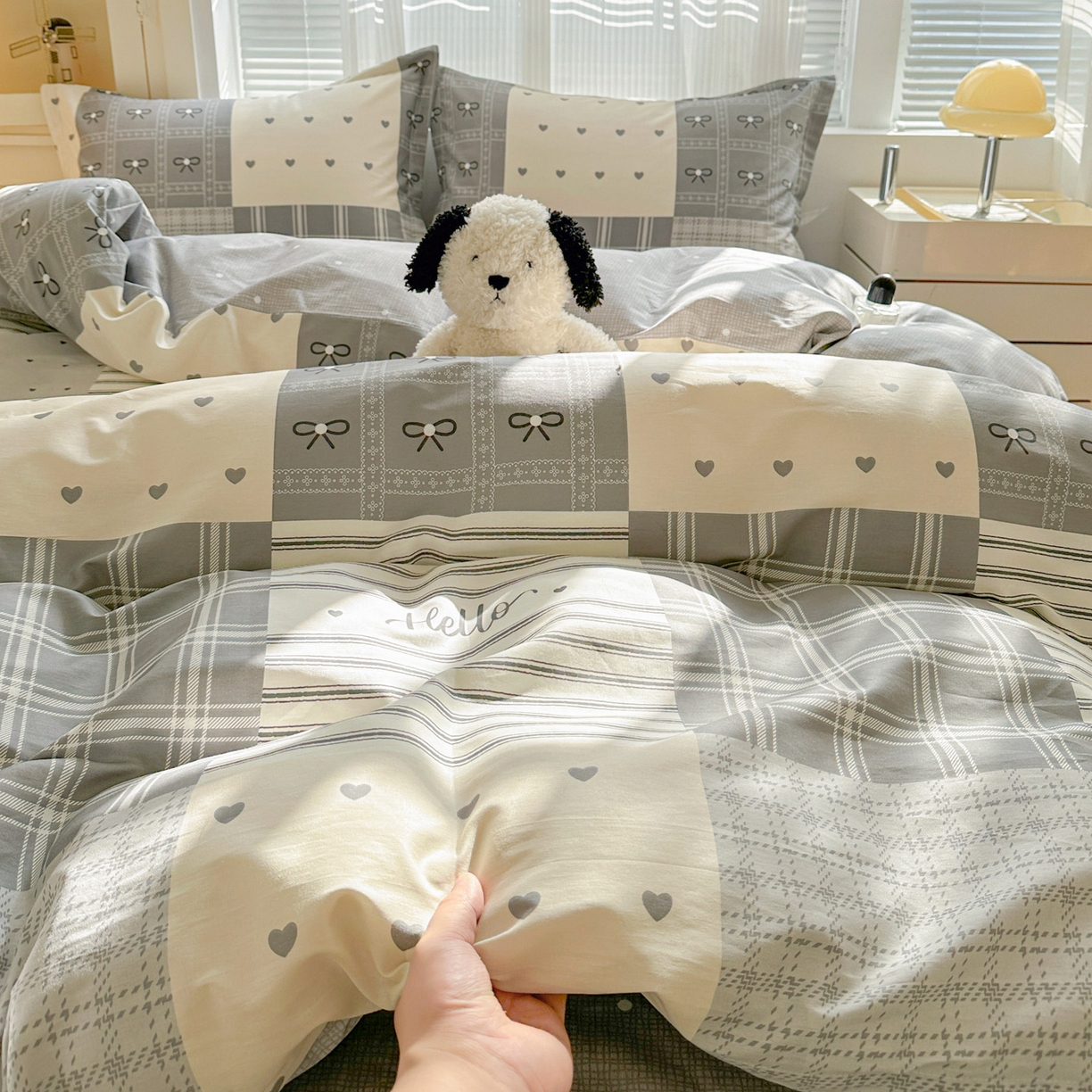 91家纺网 家纺一手货源 找家纺 春雨家居 2026新款全棉印花ins减龄可爱小清新单被套 韩系拼图