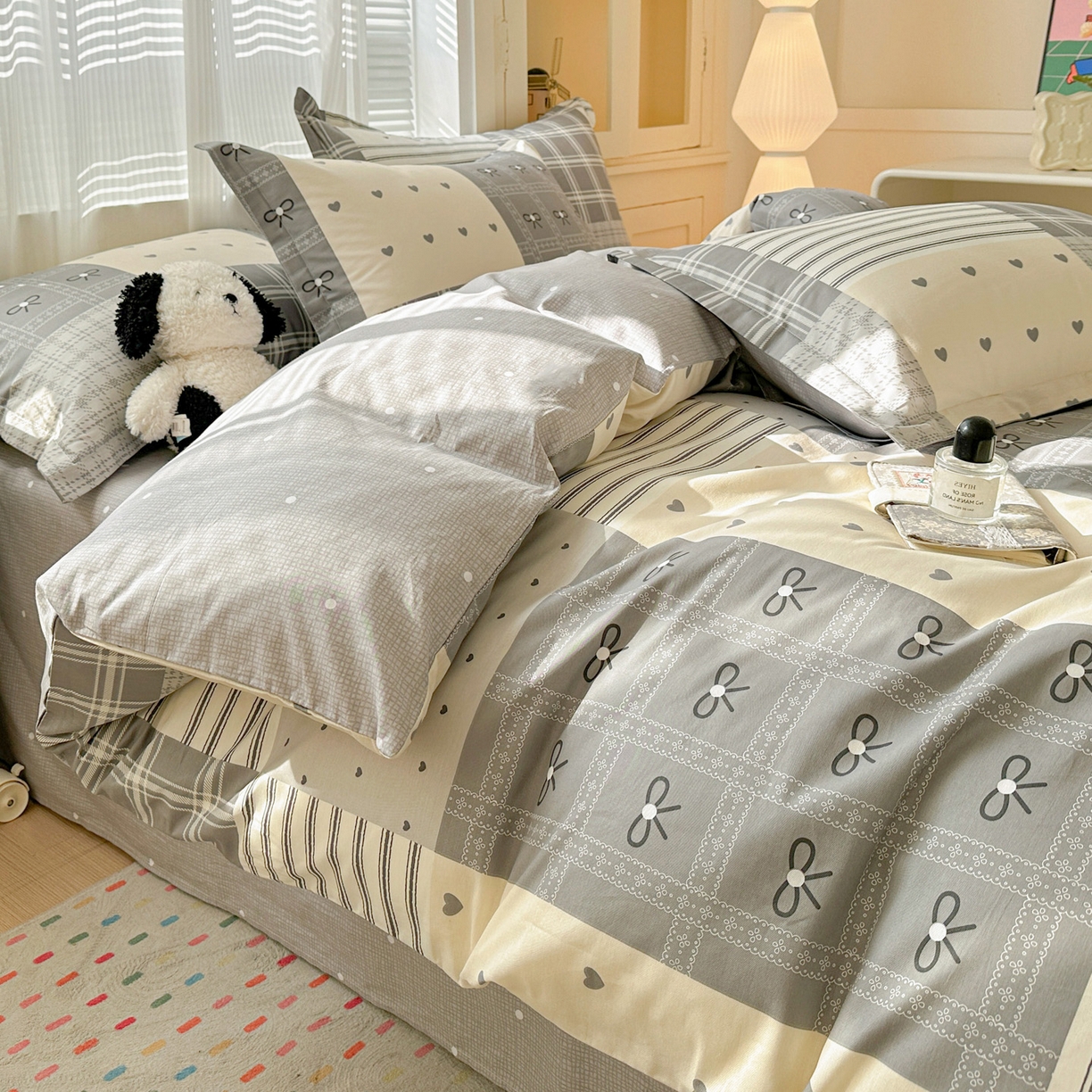 91家纺网 家纺一手货源 找家纺 春雨家居 2026新款全棉印花ins减龄可爱小清新单被套 韩系拼图