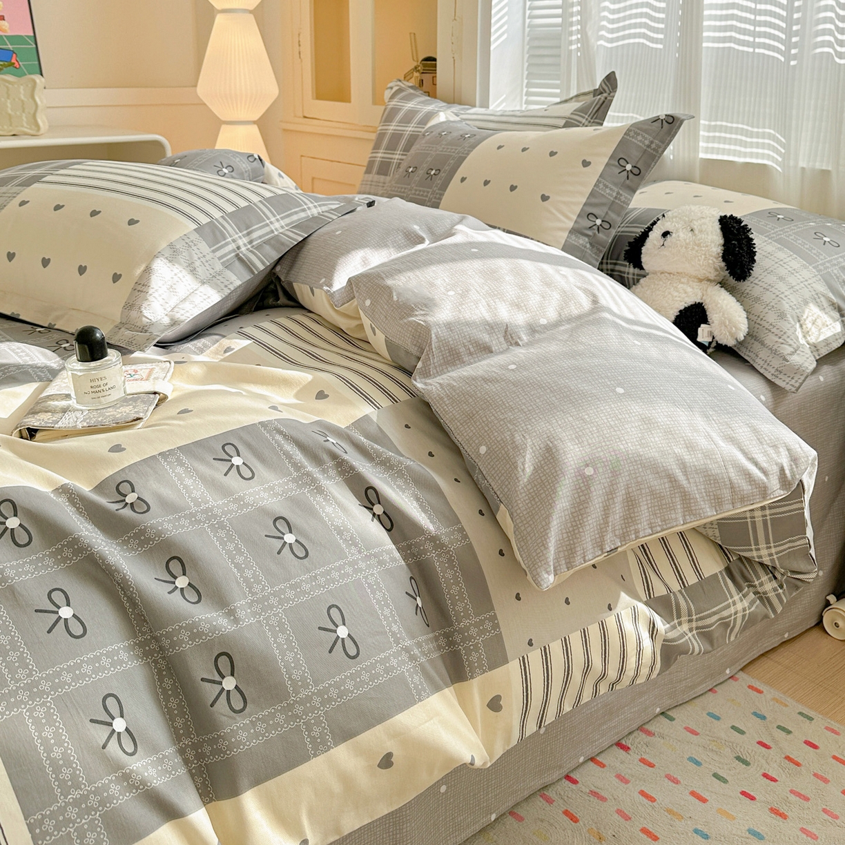 91家纺网 家纺一手货源 找家纺 春雨家居 2026新款全棉印花ins减龄可爱小清新单被套 韩系拼图