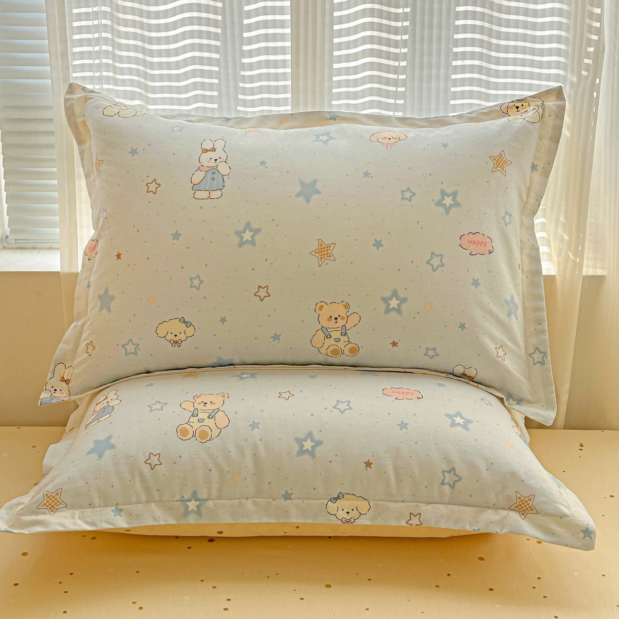 91家纺网 家纺一手货源 找家纺 春雨家居 2026新款全棉印花ins减龄可爱小清新单枕套 星星童话园-兰