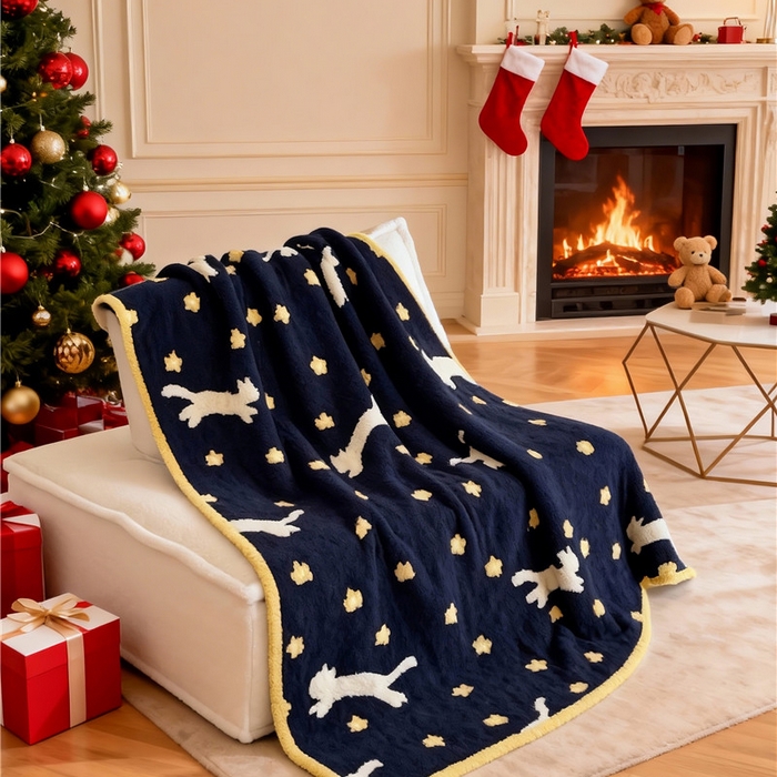 91家纺网 家纺一手货源 找家纺 琪格格纺织 2026新款原创加厚半边绒毛毯系列 金蕊 白猫