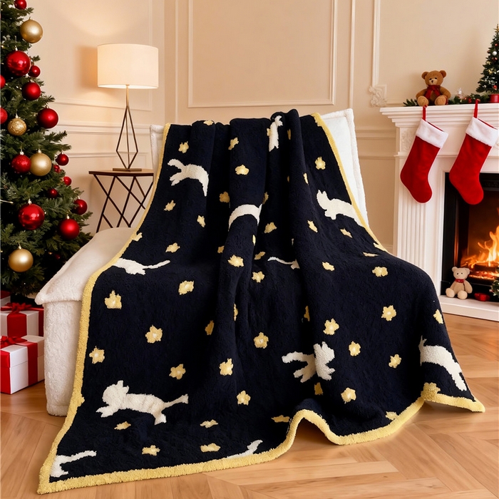 91家纺网 家纺一手货源 找家纺 琪格格纺织 2026新款原创加厚半边绒毛毯系列 金蕊 白猫