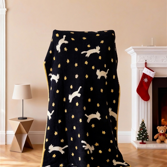 91家纺网 家纺一手货源 找家纺 琪格格纺织 2026新款原创加厚半边绒毛毯系列 金蕊 白猫