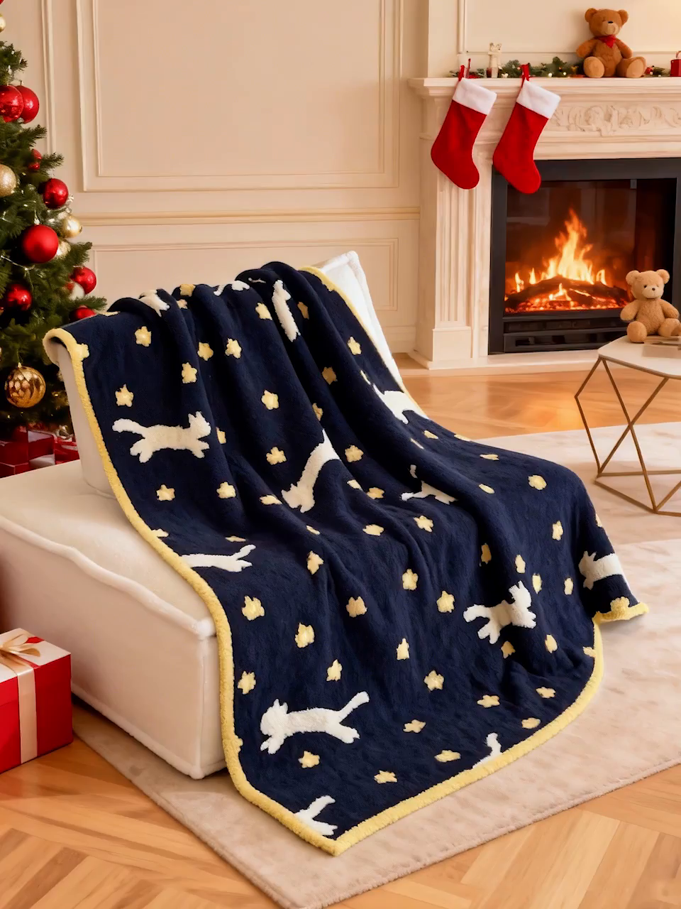 91家纺网 家纺一手货源 找家纺 琪格格纺织 2026新款原创加厚半边绒毛毯系列 金蕊 白猫