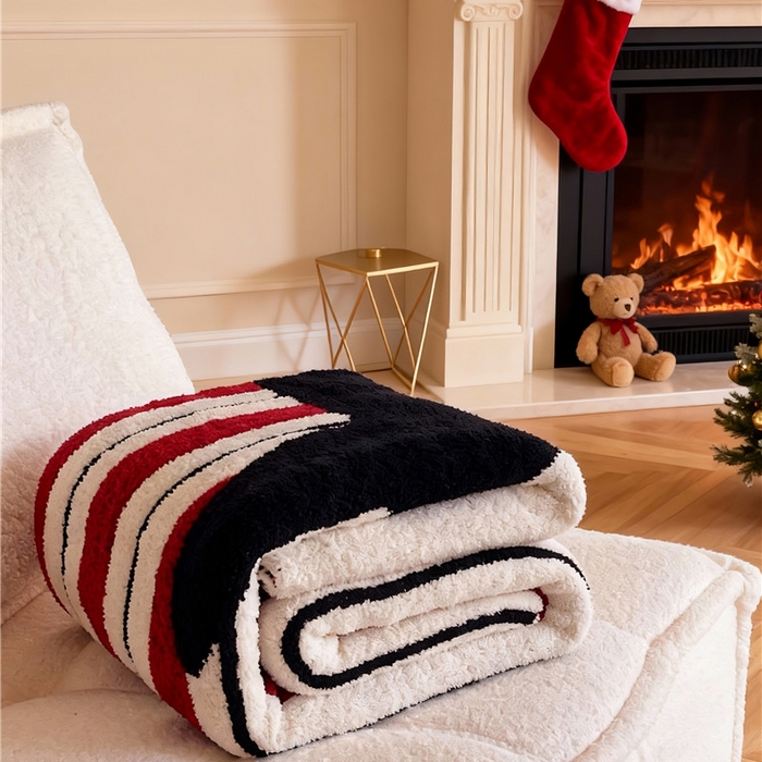 91家纺网 家纺一手货源 找家纺 琪格格纺织 2026新款原创加厚半边绒毛毯系列 条纹猫探