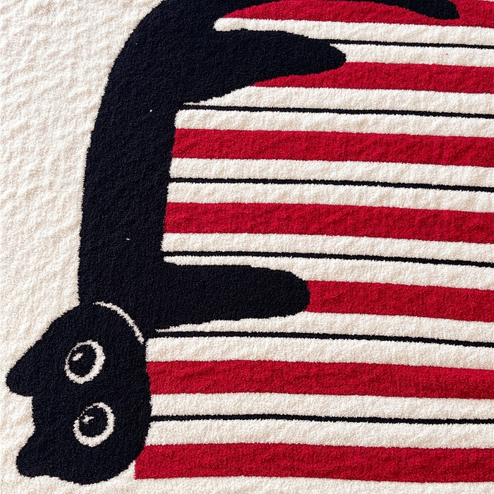 91家纺网 家纺一手货源 找家纺 琪格格纺织 2026新款原创加厚半边绒毛毯系列 条纹猫探