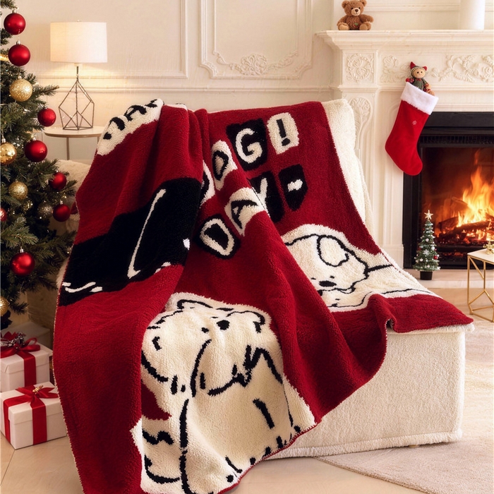 琪格格纺织 2026新款原创加厚半边绒毛毯系列 小狗日记-红