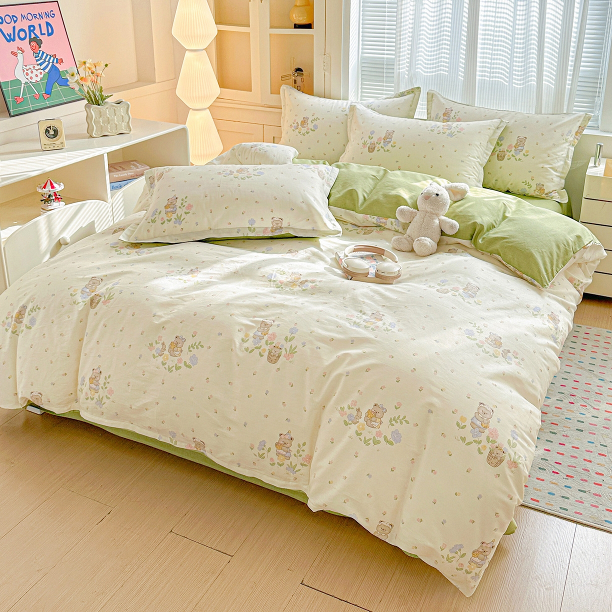 91家纺网 家纺一手货源 找家纺 春雨家居 2026新款全棉印花ins减龄可爱小清新单被套 浪漫花园