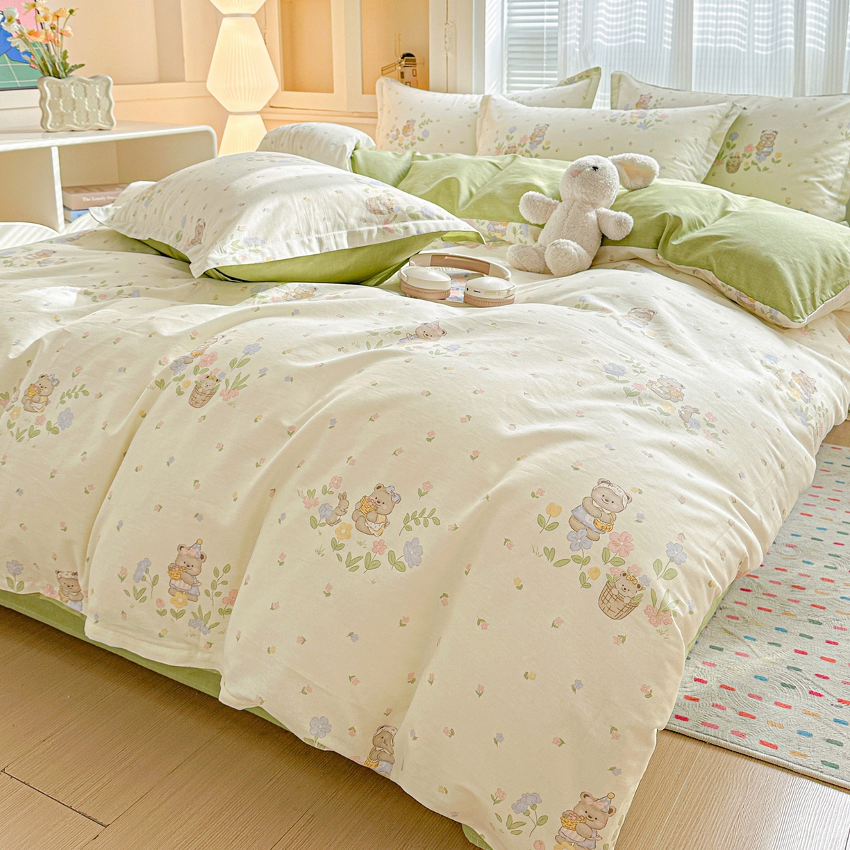 91家纺网 家纺一手货源 找家纺 春雨家居 2026新款全棉印花ins减龄可爱小清新单被套 浪漫花园