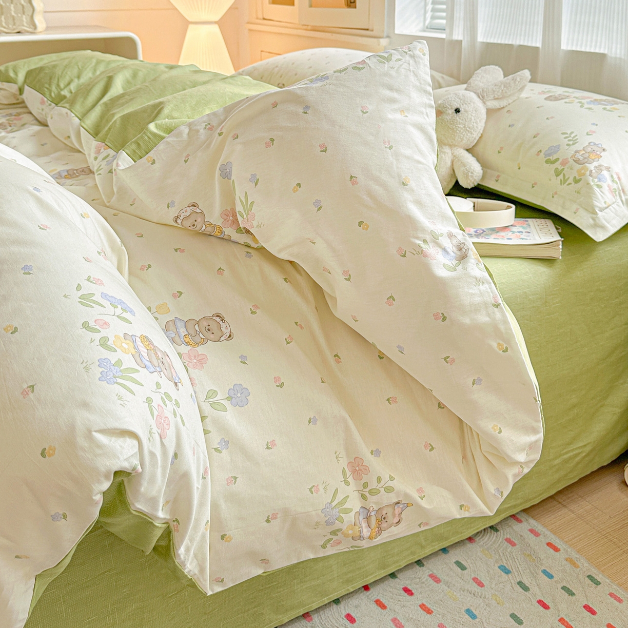 91家纺网 家纺一手货源 找家纺 春雨家居 2026新款全棉印花ins减龄可爱小清新单被套 浪漫花园