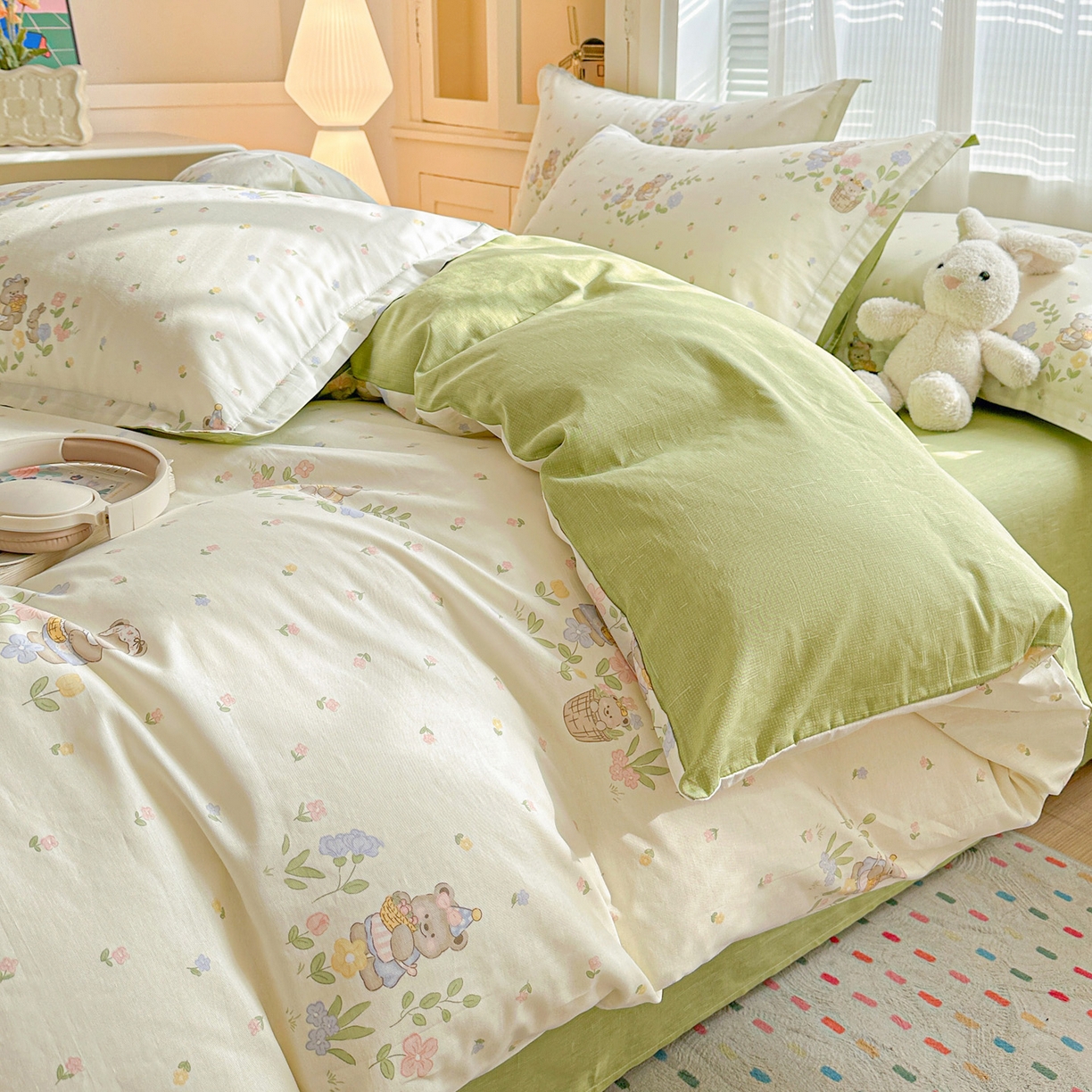 91家纺网 家纺一手货源 找家纺 春雨家居 2026新款全棉印花ins减龄可爱小清新单被套 浪漫花园