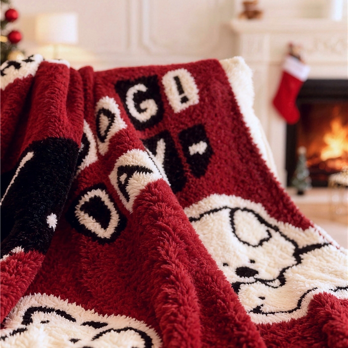 91家纺网 家纺一手货源 找家纺 琪格格纺织 2026新款原创加厚半边绒毛毯系列 小狗日记-红