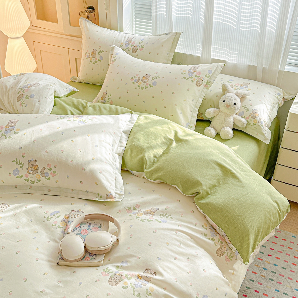 91家纺网 家纺一手货源 找家纺 春雨家居 2026新款全棉印花ins减龄可爱小清新单被套 浪漫花园