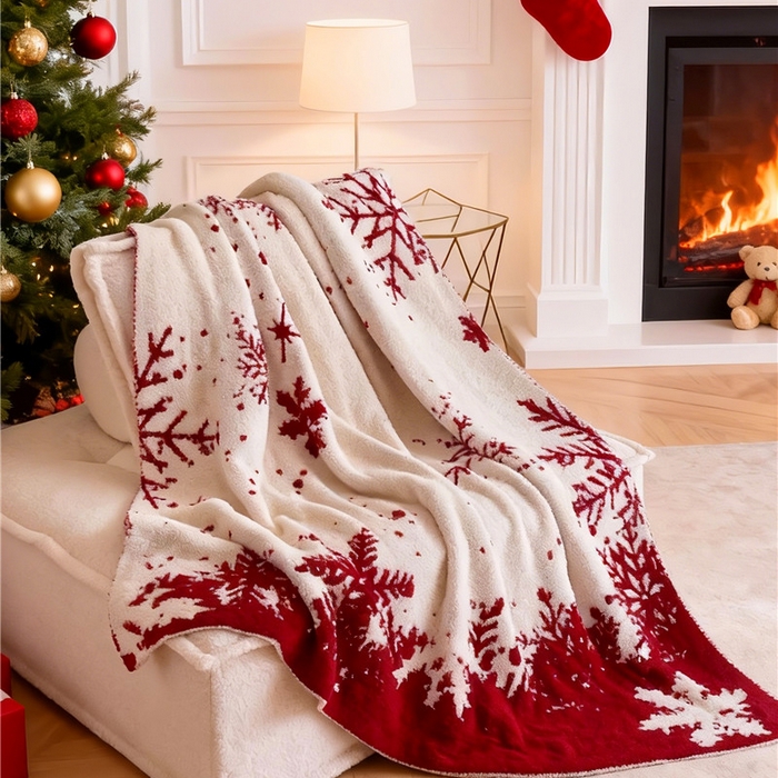 琪格格纺织 2026新款原创加厚半边绒毛毯系列 雪花-白