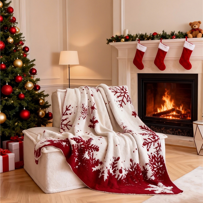 91家纺网 家纺一手货源 找家纺 琪格格纺织 2026新款原创加厚半边绒毛毯系列 雪花-白