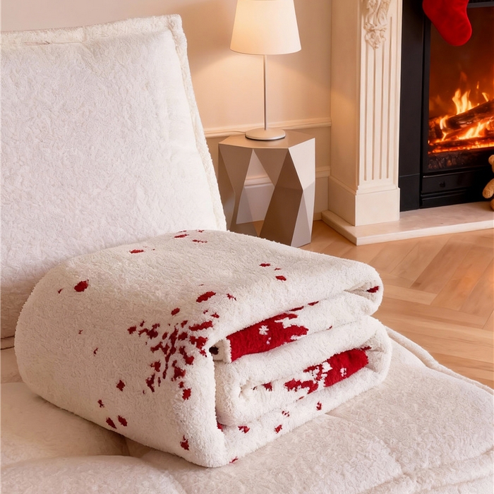 91家纺网 家纺一手货源 找家纺 琪格格纺织 2026新款原创加厚半边绒毛毯系列 雪花-白