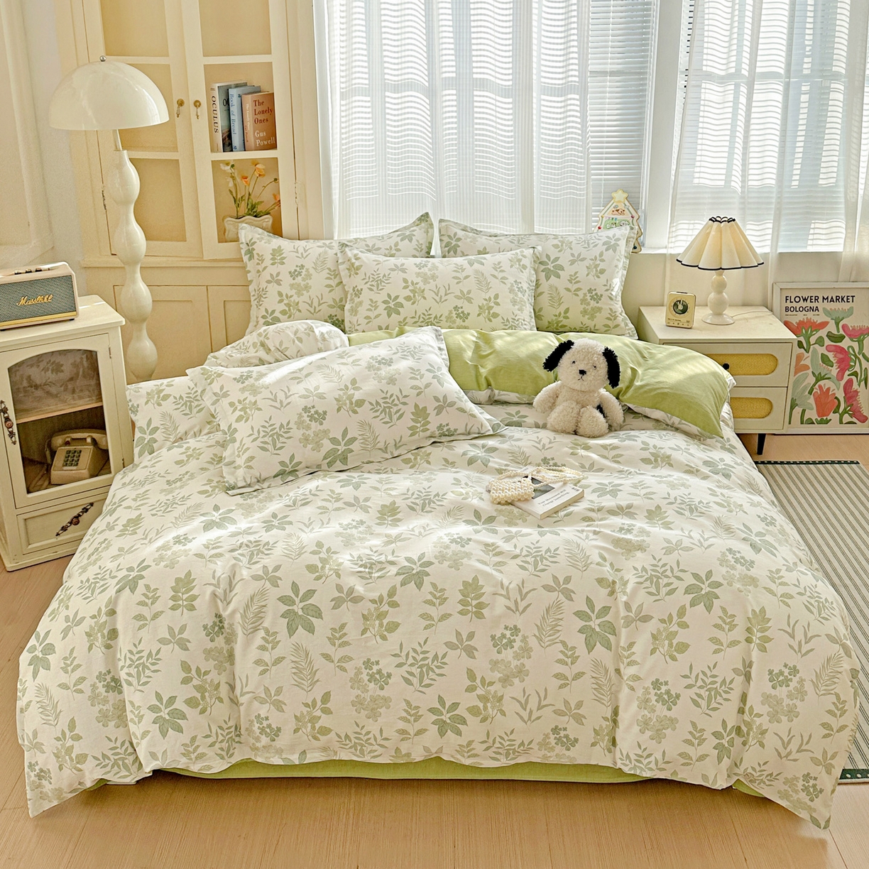 91家纺网 家纺一手货源 找家纺 春雨家居 2026新款全棉印花ins减龄可爱小清新单被套 洛克庄园-绿