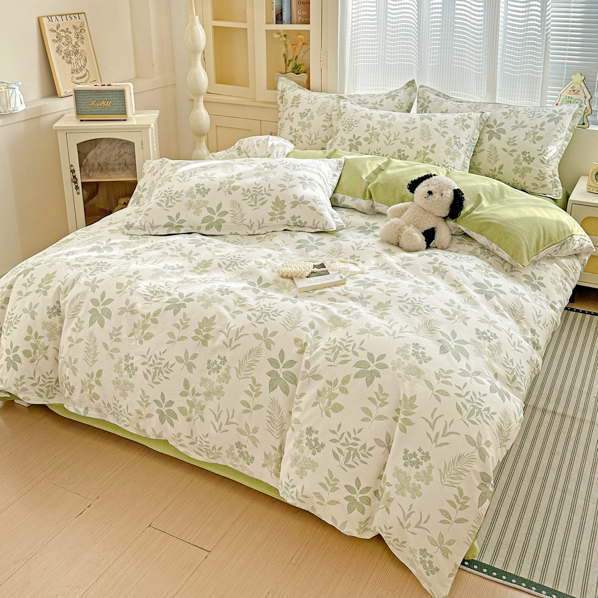 91家纺网 家纺一手货源 找家纺 春雨家居 2026新款全棉印花ins减龄可爱小清新单被套 洛克庄园-绿