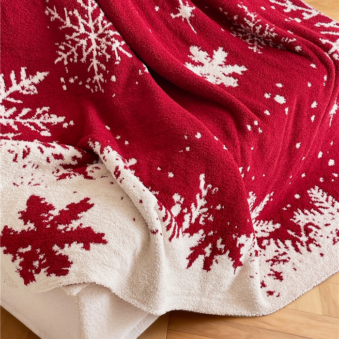 91家纺网 家纺一手货源 找家纺 琪格格纺织 2026新款原创加厚半边绒毛毯系列 雪花-红