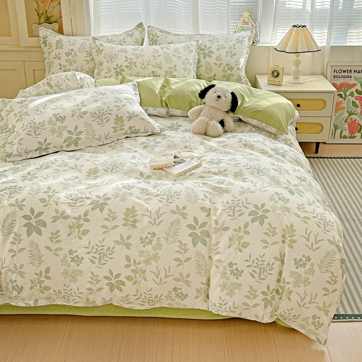 91家纺网 家纺一手货源 找家纺 春雨家居 2026新款全棉印花ins减龄可爱小清新单被套 洛克庄园-绿