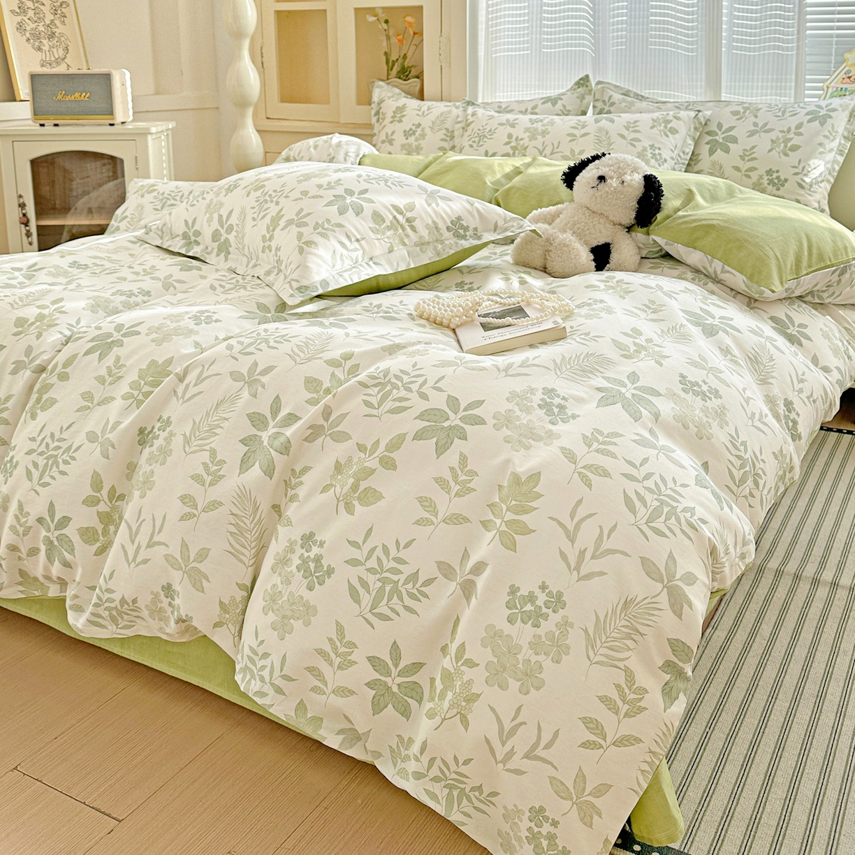 91家纺网 家纺一手货源 找家纺 春雨家居 2026新款全棉印花ins减龄可爱小清新单被套 洛克庄园-绿